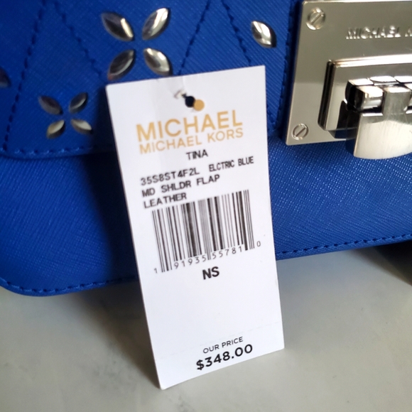 LIKE NEW* Michael Kors Tina Electric Blue ๐ Perforated Floral Shoulder Bag - Picture 5 of 12